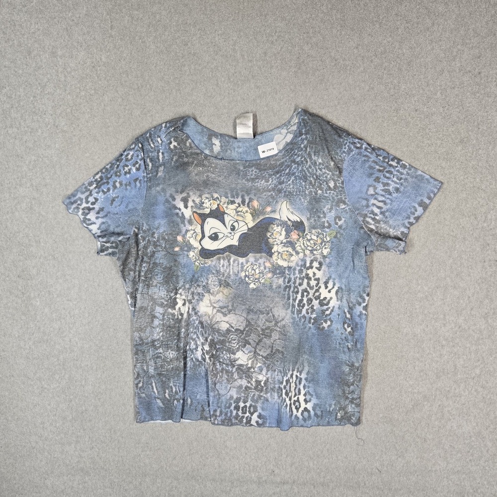 Looney Tunes Women Shirt 3X Blue Floral Leopard Print Y2K Penelope Cat Graphic